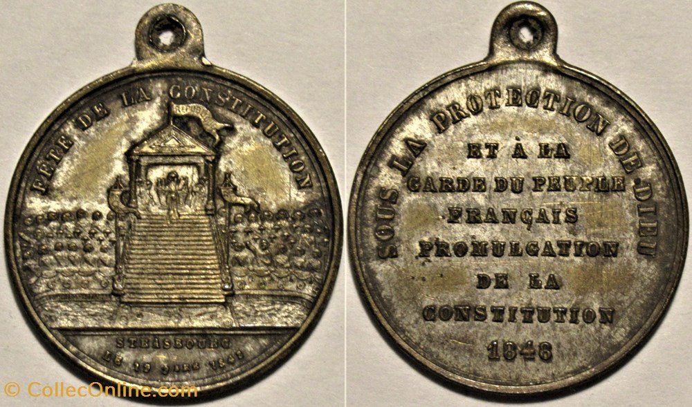 Médaillette, Fête de la constitution à Strasbourg - 1848, Seconde République medailles france revolution medaillette fete de la constitution a strasbourg 1848 seconde republique