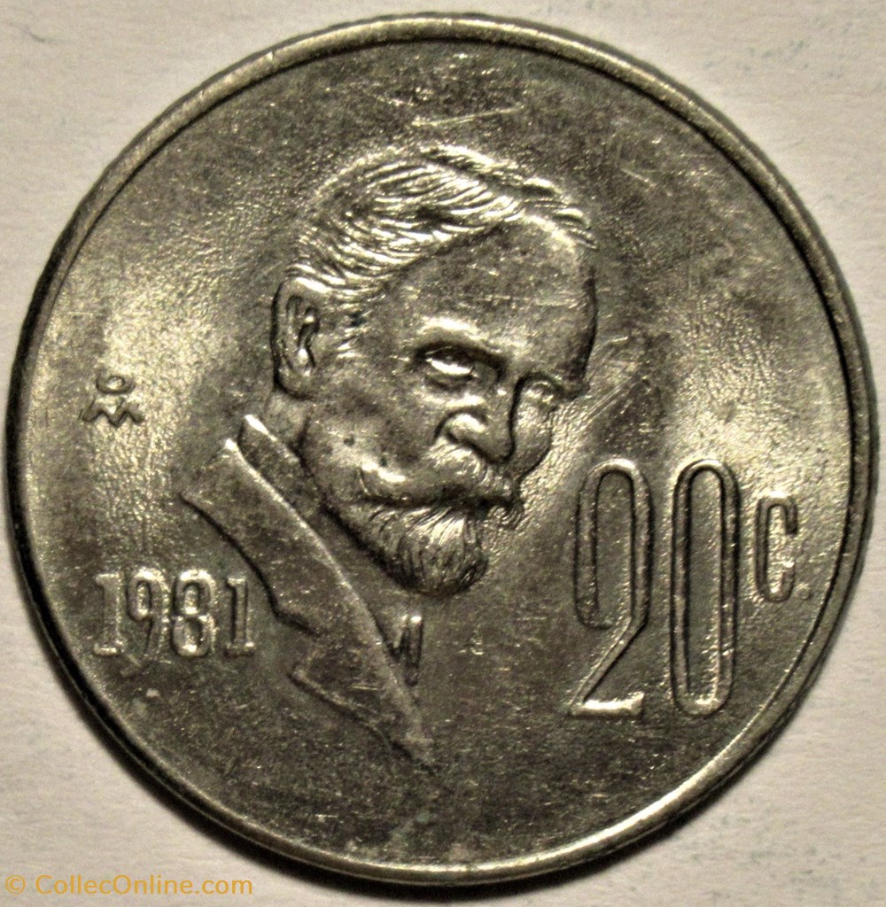 México 1981 - 20 Centavos, F.I. Madero - E.U Mexicanos monnaies monde mexique mexico 1981 20 centavos f i madero e u mexicanos