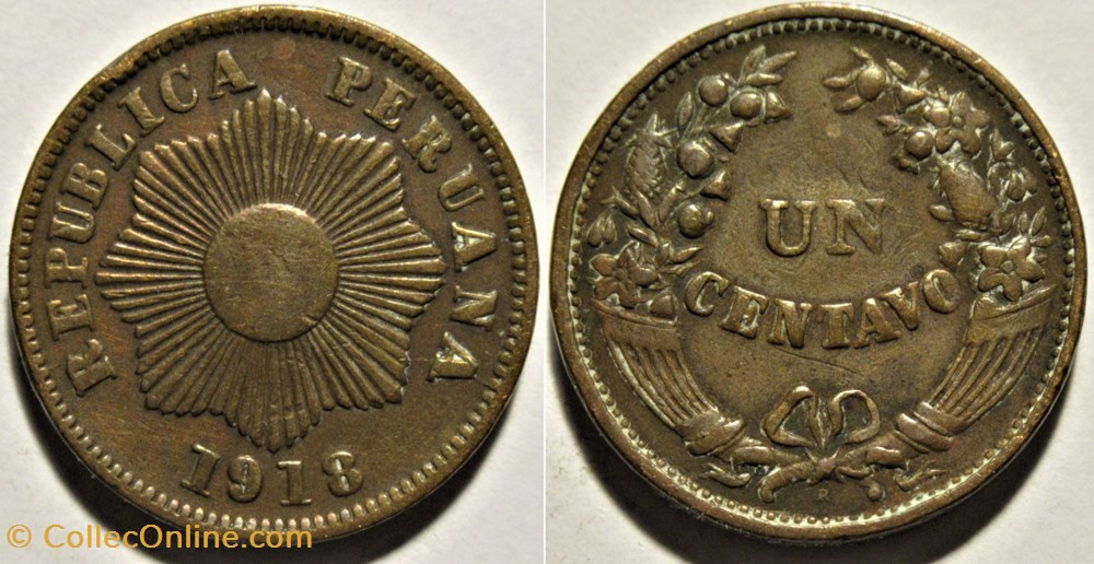 Peru - 1 Centavo 1918 Lima monnaies monde perou peru 1 centavo 1918 lima