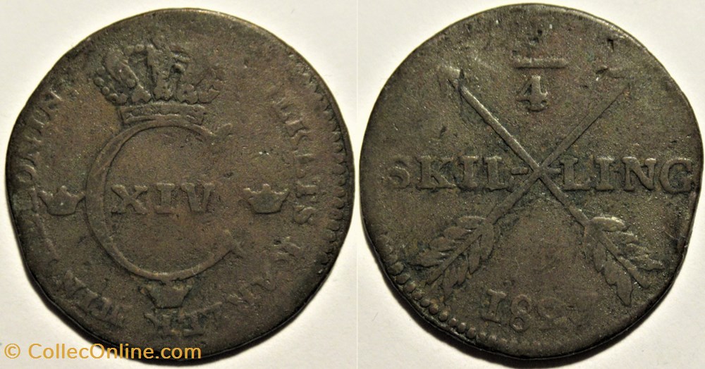 Sweden - Carl XIV Johan - ¼ Skilling 1827 monnaies monde suede sweden carl xiv johan skilling 1827