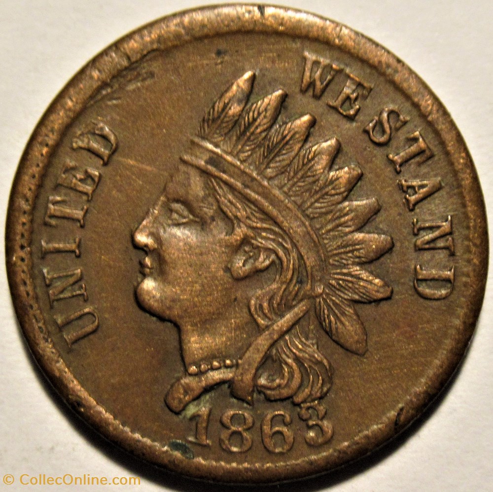 Civil War 1863 - Merchant Token, Broa's Pie Baker - New York, USA 2 monnaies paranumismatique jetons poids civil war 1863 merchant token broa s pie baker new york usa