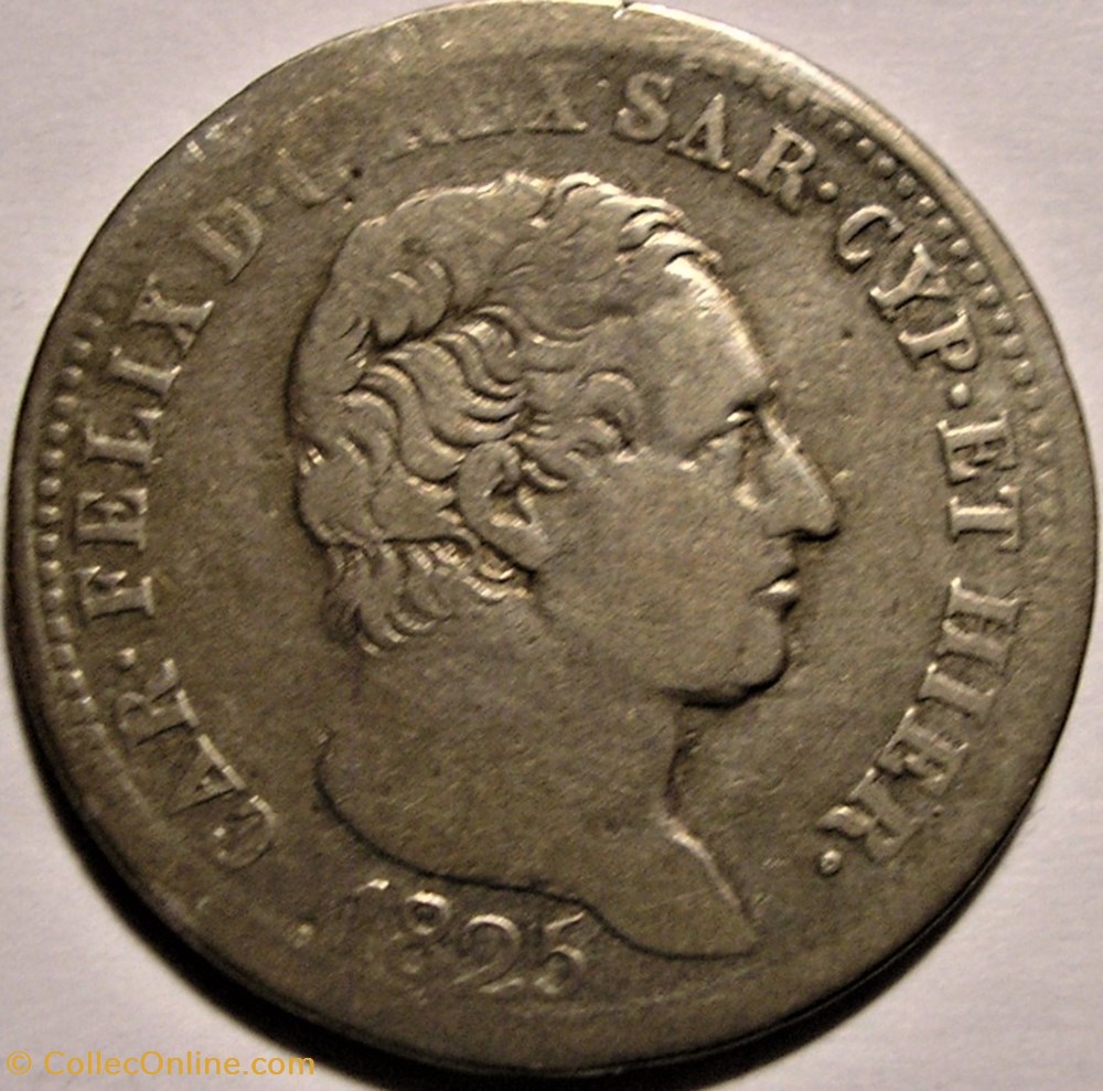 1825 Royaume de Sardaigne, 1 Lira Torino - Carlo Felice monnaies monde italie 1825 royaume de sardaigne 1 lira torino carlo felice