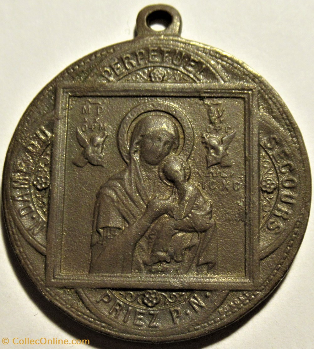Notre-Dame du Perpétuel Secours & Retour de Mission - Médaillion par Poncet c.1890 patrimoine religieux souvenir notre dame du perpetuel secours retour de mission medaillion par poncet c 1890