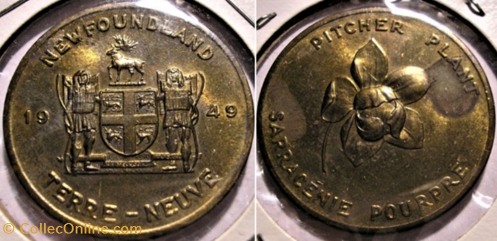 Newfoundland 1949 - Provincial Arms and Flowers 1965-68, Shell Oil Token monnaie jeton mereaux newfoundland 1949 provincial arms and flowers 1965 68 shell oil token