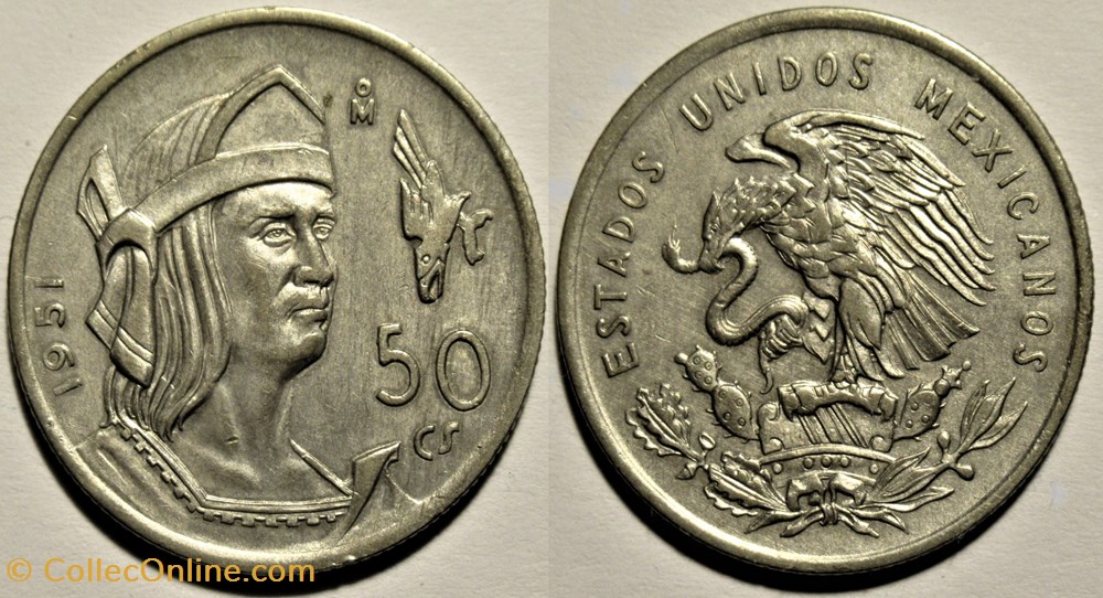 México - 1951 - 50 Centavos - King Cuauhtemoc monnaies monde mexique mexico 1951 50 centavos king cuauhtemoc