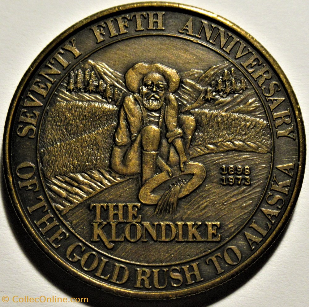 Klondike Gold Rush to Alaska - Anniversary Token 1898-1973 2 monnaies jetons mereaux klondike gold rush to alaska anniversary token 1898 1973