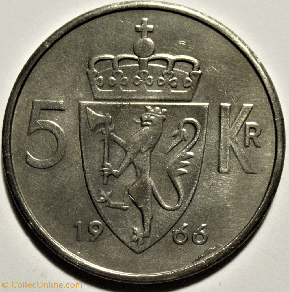 monnaies monde norvege olav v 5 kroner 1966 norway