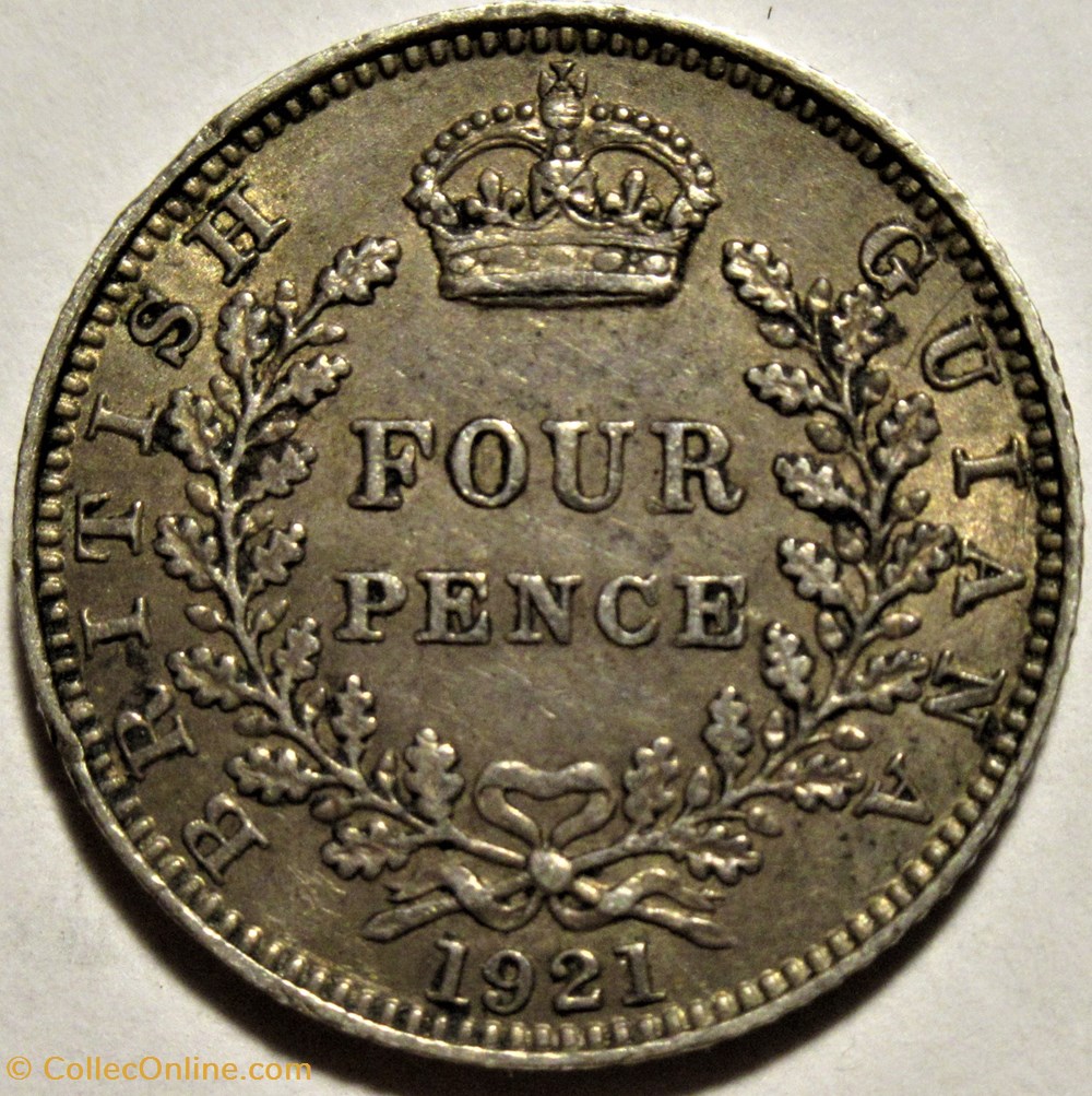George V - Four Pence 1921 - British Guiana 3 monnaies monde guyana george v four pence 1921 british guiana