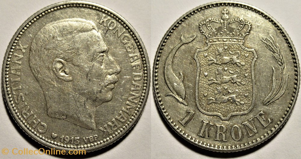 Christian X Denmark - 1 Krone 1915 monnaies monde danemark christian x denmark 1 krone 1915