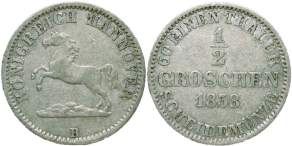 Georg V - 1/2 Groschen 1858 Braunschweig, Kingdom of Hannover monnaies monde allemagne georg v 1 2 groschen 1858 braunschweig kingdom of hannover