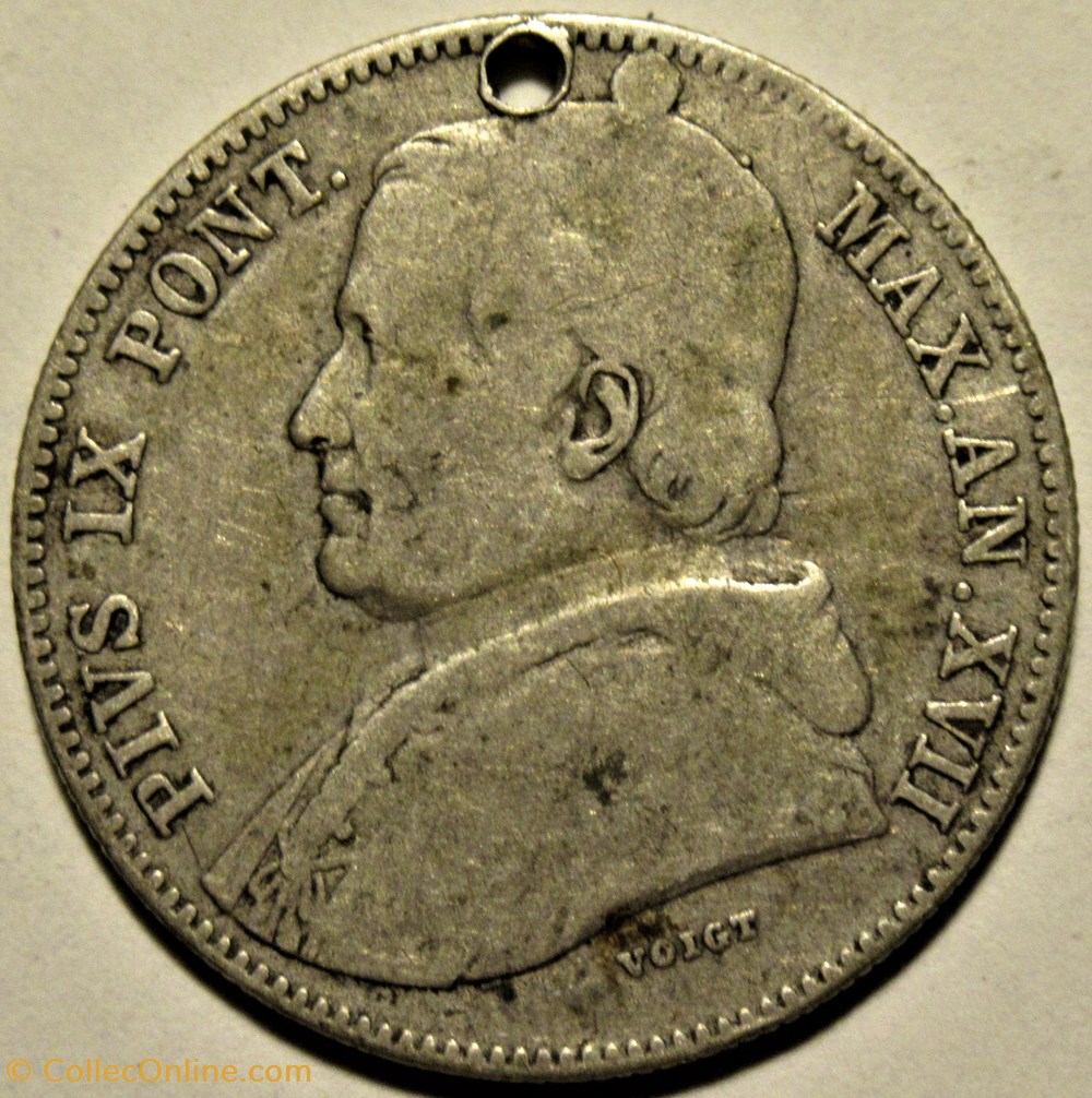 Pio IX, Papa - 20 Baiocchi 1862, Anno XVII - Vaticano 2 monnaies monde pio ix papa 20 baiocchi 1862 anno xvii vaticano
