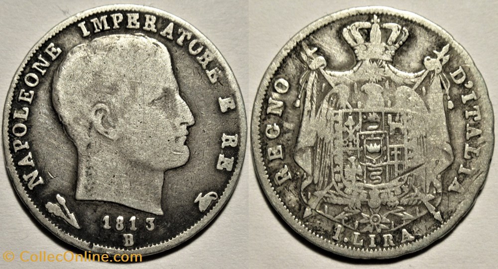 1813 Bologna, Regno d'Italia, 1 Lira - Napoleone I monnaies monde italie 1813 bologna regno italia 1 lira napoleone i