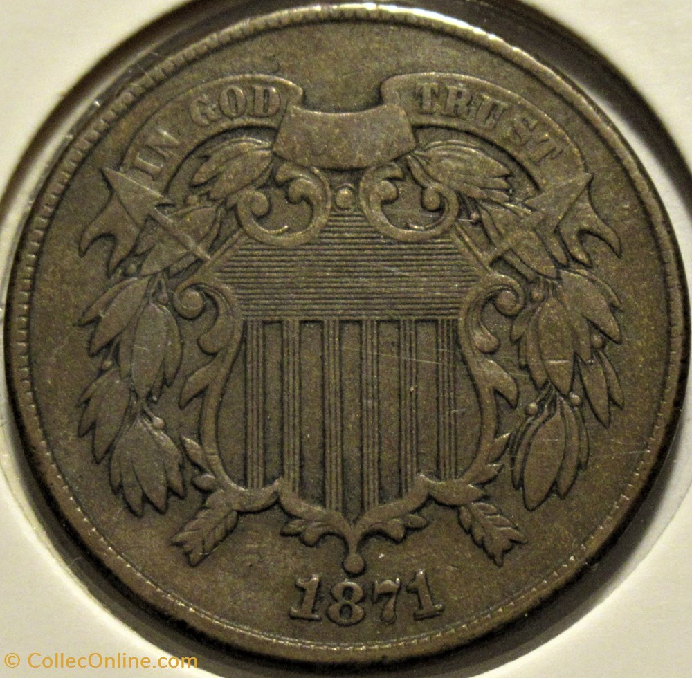 1871 Two Cents - Repunched Date 3 monnaies monde etats unis 1871 two cents repunched date