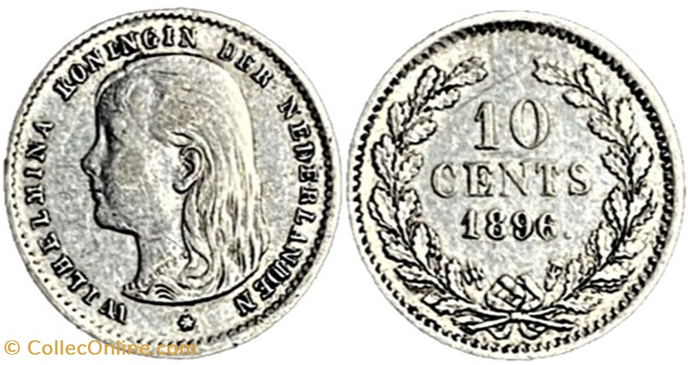 Wilhelmina of Nederland - 10 Cents 1896 (ex.2) monnaies monde pays bas wilhelmina of nederland 10 cents 1896 ex 2
