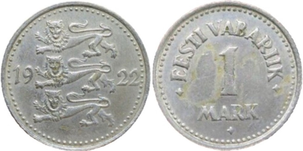 Estonia, Republic - 1 Mark 1922 monnaies monde estonie estonia republic 1 mark 1922