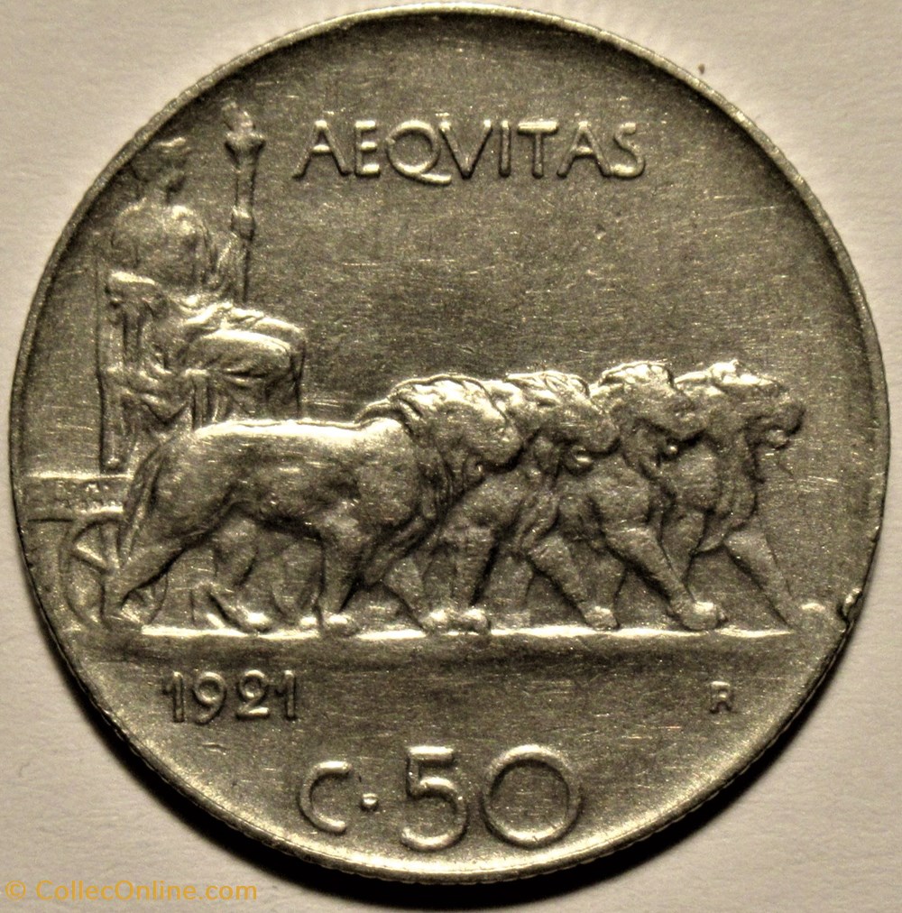 1921 Royaume d'Italie, 50 Centesimi, Roma - Vittorio Emanuele III monnaies monde 1921 royaume italie 50 centesimi roma vittorio emanuele iii