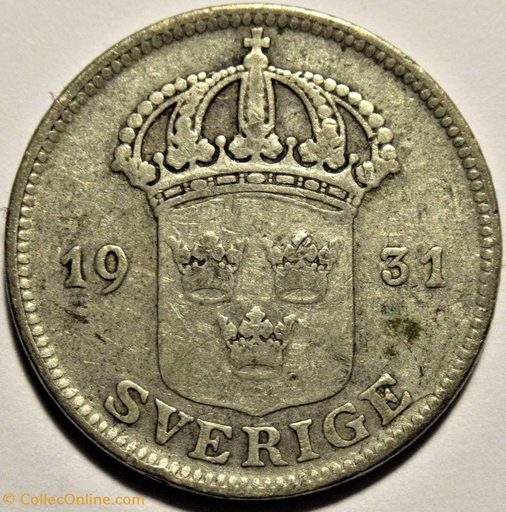 Gustaf V of Sweden - 50 Öre 1931 2 monnaies monde suede gustaf v of sweden 50 ore 1931