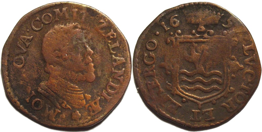 Dutch Republic - Maurice of Nassau - 1 Oord 1657, Zeeland (Overdate) monnaies monde pays bas dutch republic maurice of nassau 1 oord 1657 zeeland overdate