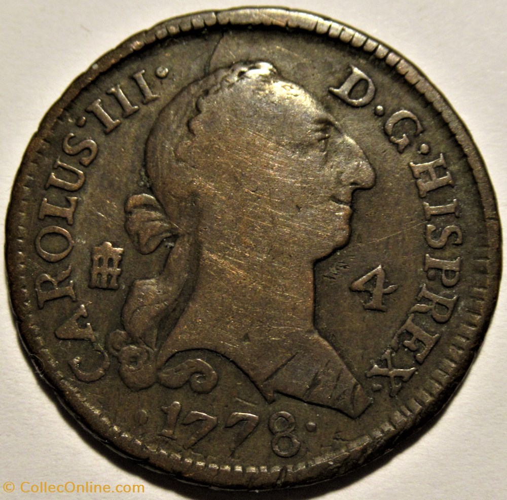 1778 - 4 Maravedis Segovia Pattern - Carlos III de España 2 monnaies europe medievale royaume espagne 1778 4 maravedis segovia pattern carlos iii de espana
