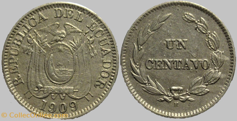 monnaies monde equateur ecuador un centavo 1909 heaton mint
