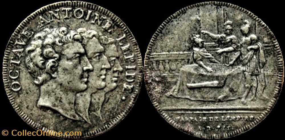 Médaille c.1740 - Octave, Marc Antoine et Lépide, Partage de l'empire romain medailles suisse medaille c 1740 octave marc antoine et lepide partage de empire romain