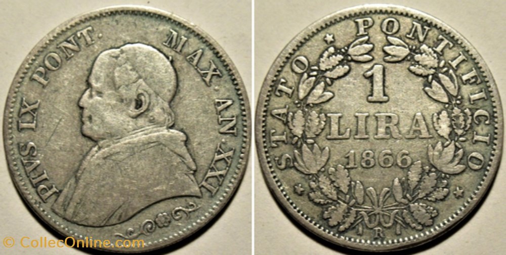 monnaies monde pio ix papa small bust 1 lira 1866 anno xxi vaticano