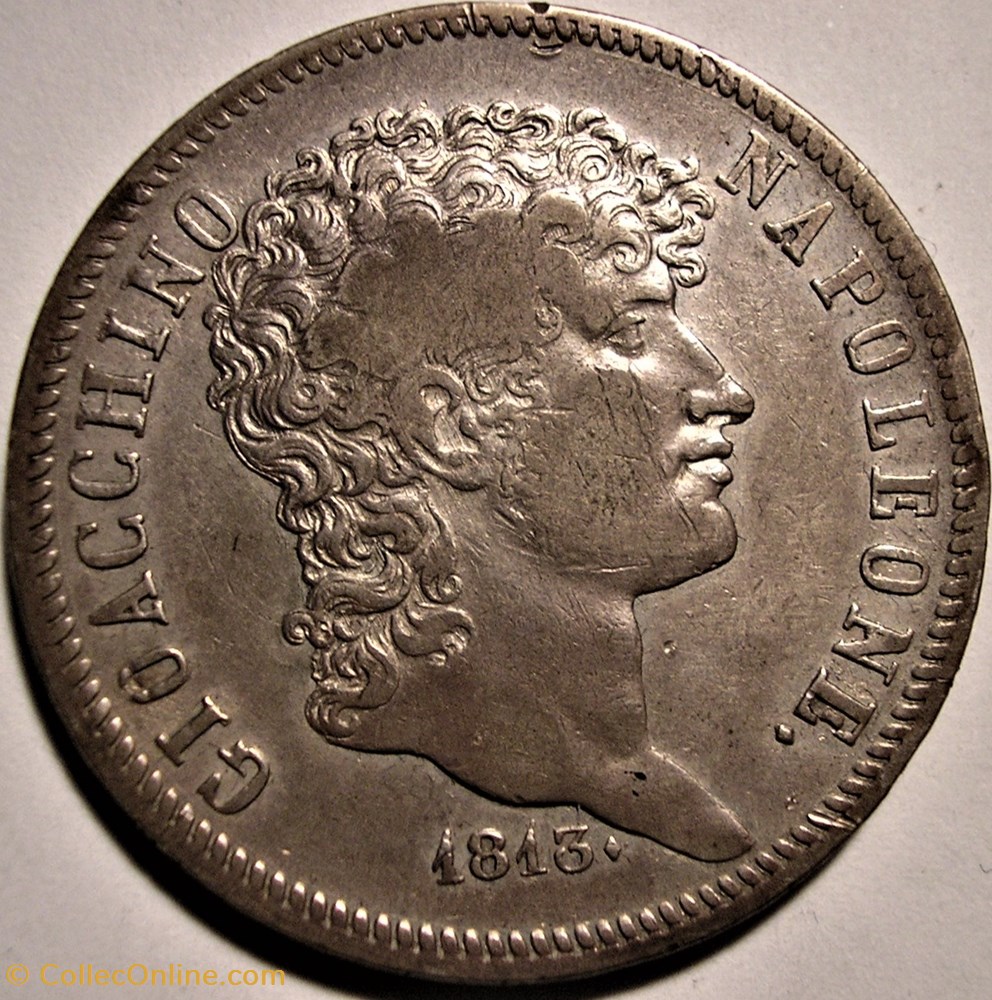 1813 Royaume de Naples, 5 Lire - Joachim Murat monnaies monde italie 1813 royaume de naples 5 lire joachim murat