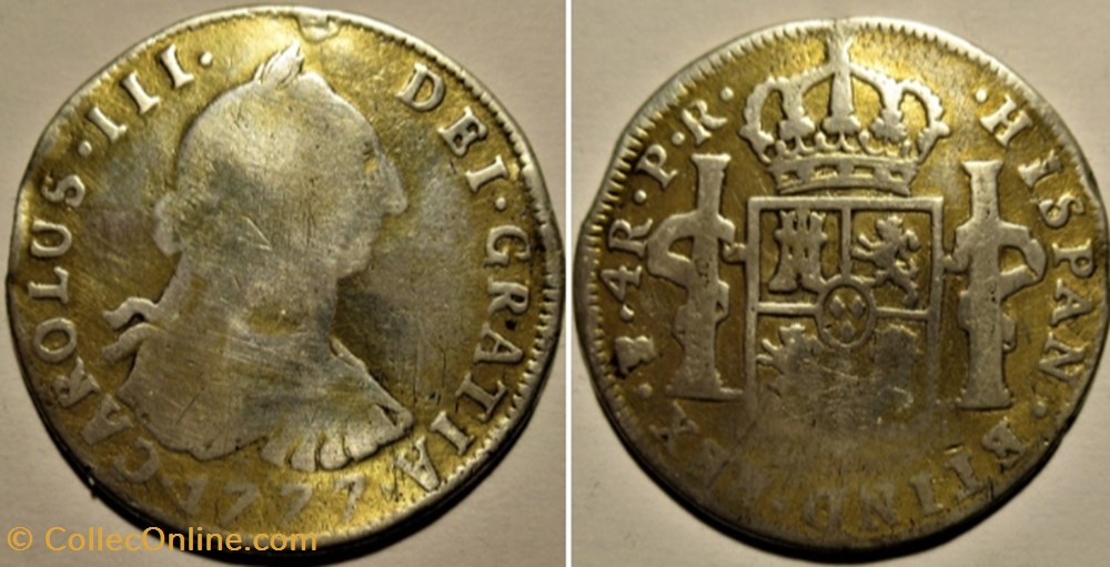4 Reales (Gilded) 1777 Potosi - Carlos III monnaies monde bolivie 4 reales gilded 1777 potosi carlos iii