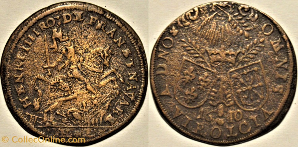 Henri IV à cheval - 1610 - Légende inversée - Jeton de Nuremberg monnaies paranumismatique jetons poids henri iv a cheval 1610 legende inversee jeton de nuremberg