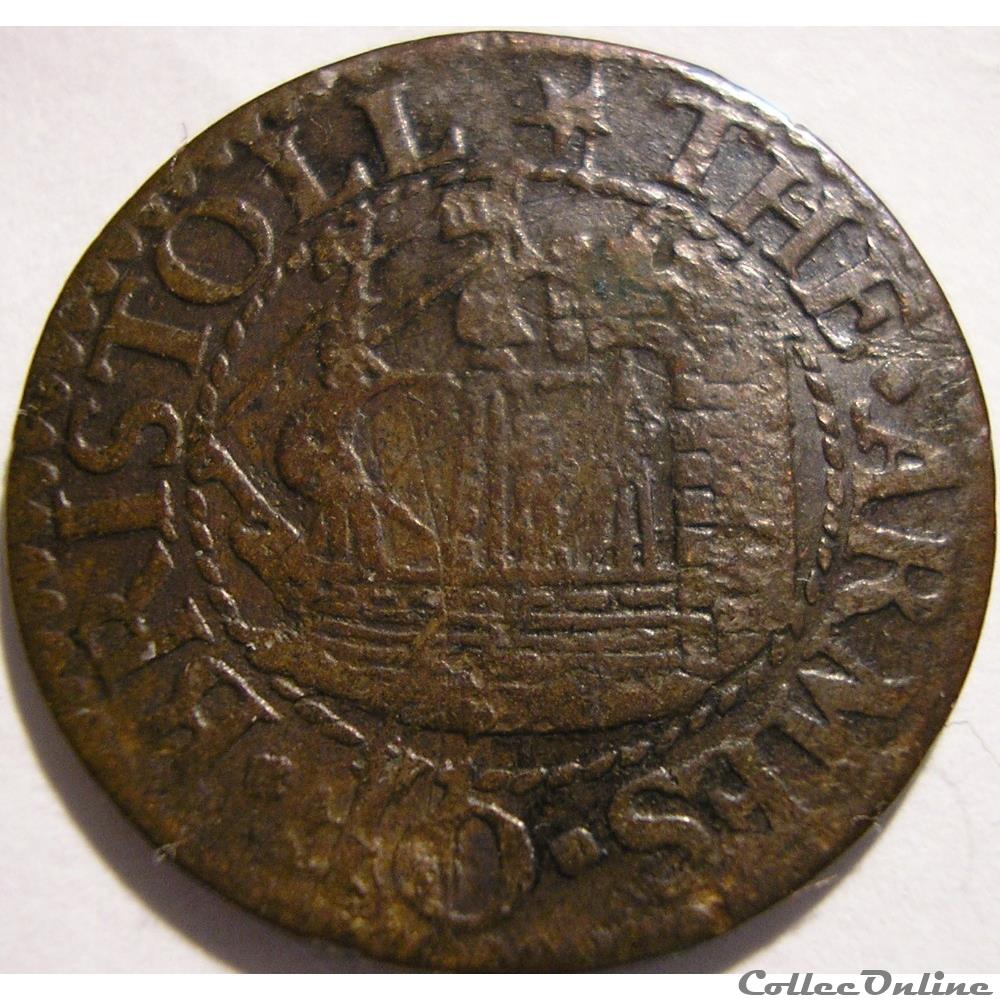1652 Farthing - Bristol Town, Gloucestershire, England 3 monnaie monde royaume uni 1652 farthing bristol town gloucestershire england