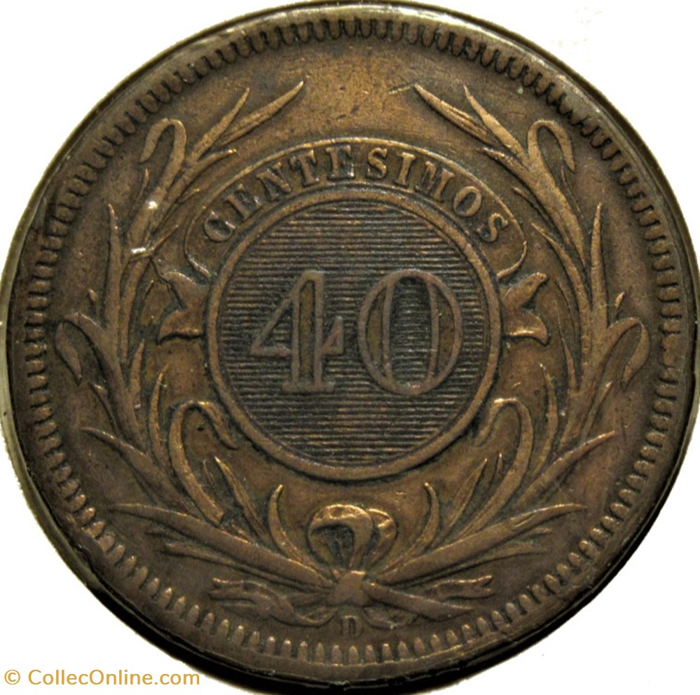 Uruguay - 40 Centésimos 1857 (ex.3) 3 monnaies monde uruguay 40 centesimos 1857 ex 3