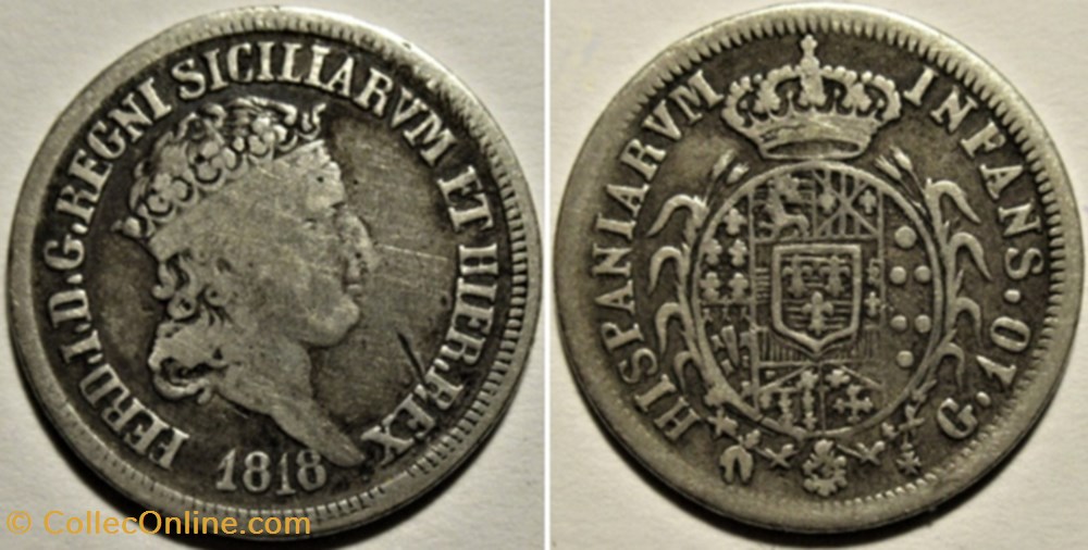 1818 Royaume des Deux-Siciles, 10 Grana - Ferdinando I de Bourbon-Siciles monnaies monde italie 1818 royaume des deux siciles 10 grana ferdinando i de bourbon siciles