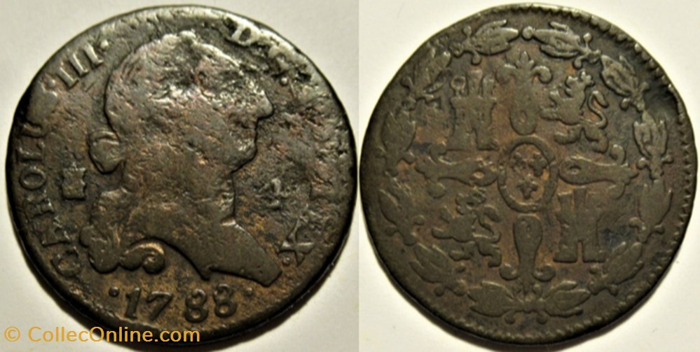 1788 - 4 Maravedis Segovia - Carlos III de España monnaies europe medievale royaume espagne 1788 4 maravedis segovia carlos iii de espana