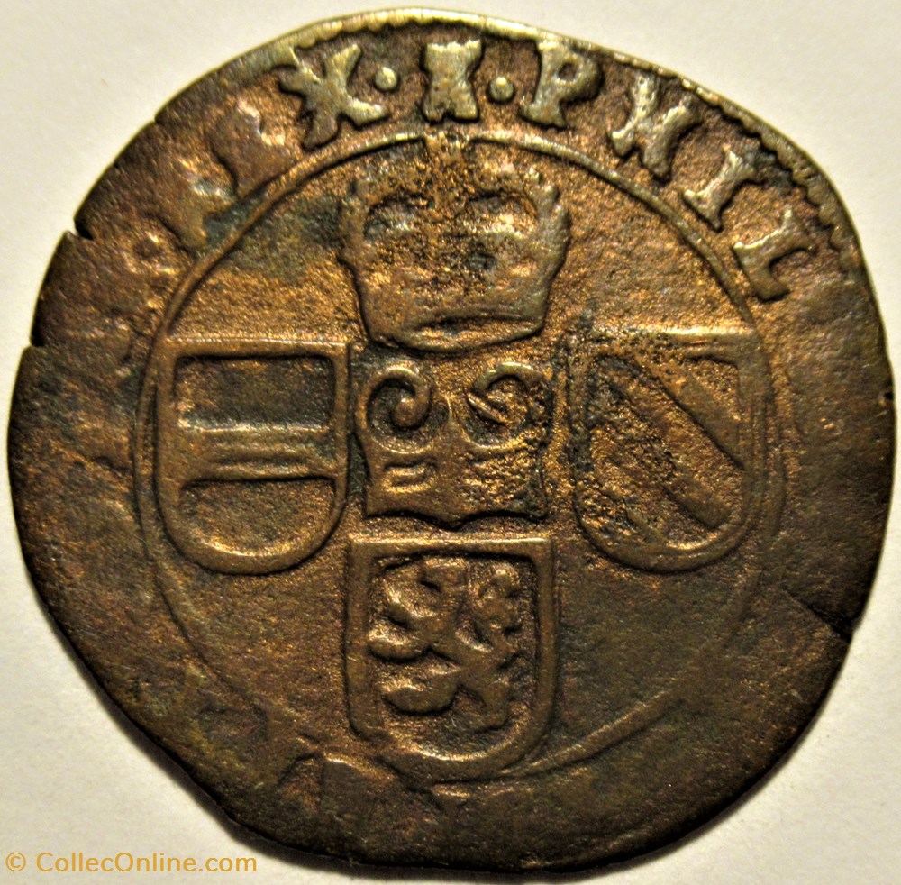 Felipe IV - Oord or Liard, 1665 Tournai, Spanish Netherlands 2 monnaies europe medievale pays bas espagnols felipe iv oord or liard 1665 tournai spanish netherlands