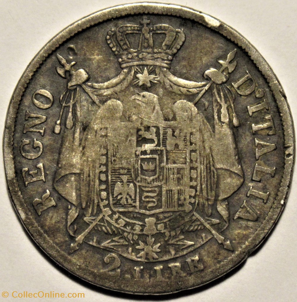 1813 Regno d'Italia, 2 Lire Bologna - Napoleone I monnaies monde italie 1813 regno italia 2 lire bologna napoleone i