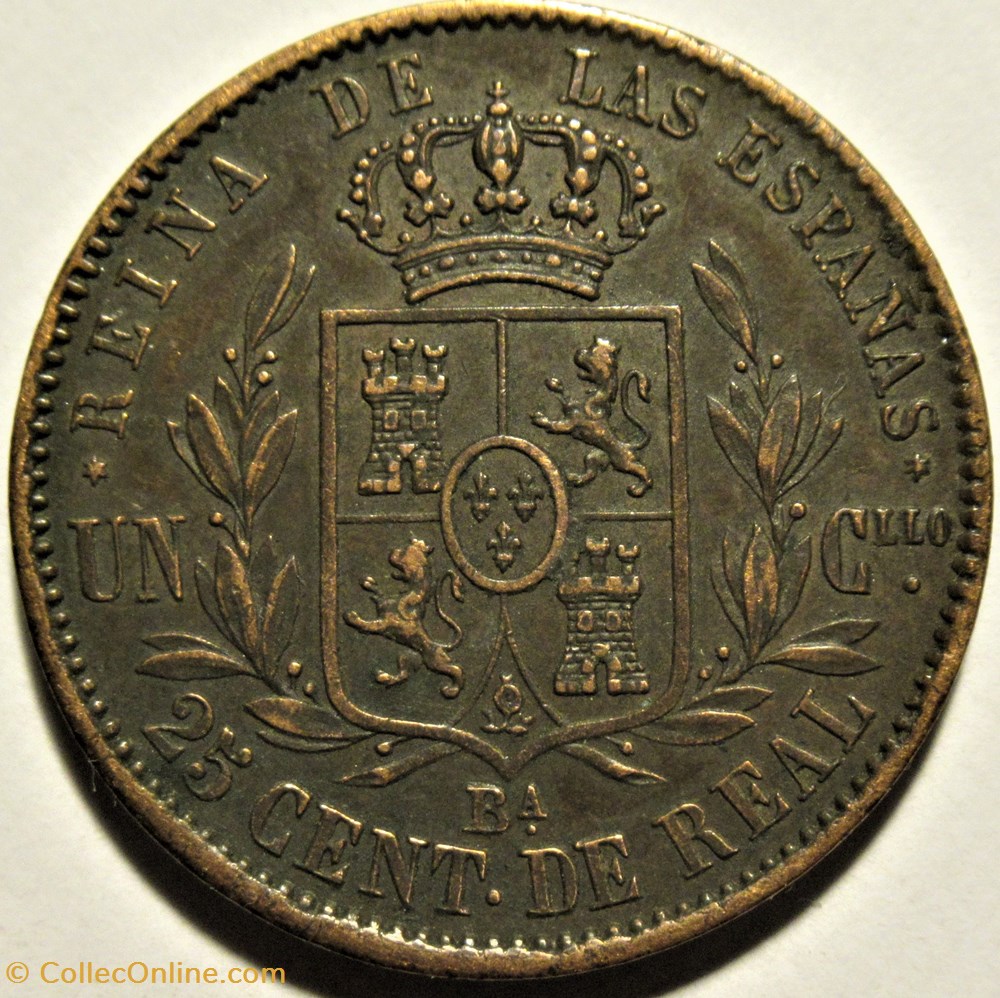 1864 Barcelona - 25 Centimos - Isabel II España 3 monnaies monde espagne 1864 barcelona 25 centimos isabel ii espana