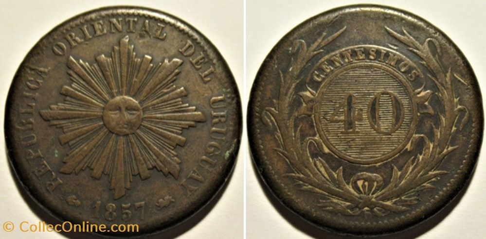 Uruguay - 40 Centésimos 1857 monnaies monde uruguay 40 centesimos 1857
