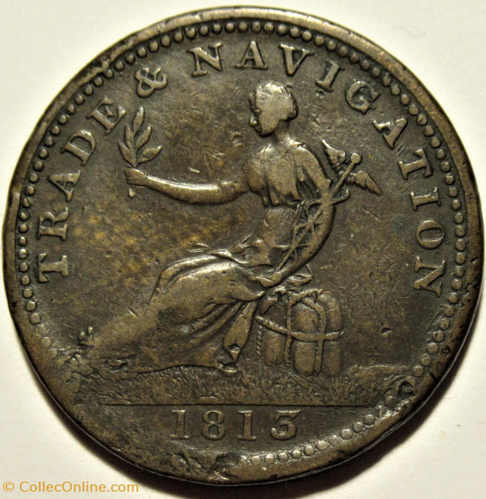George III - HalfPenny Token 1813 - Trade & Navigation - Nova Scotia 2 monnaies monde canada george iii halfpenny token 1813 trade navigation nova scotia