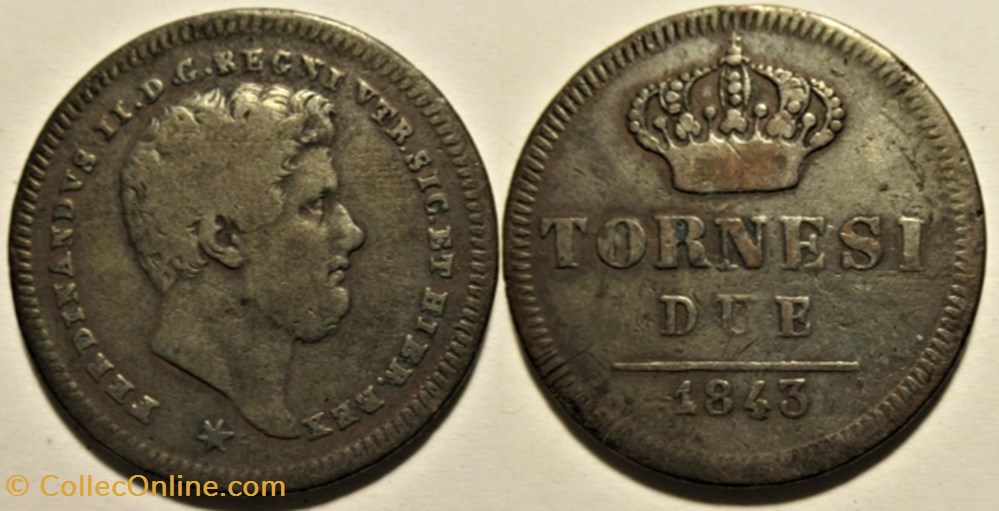 1843 Royaume de Naples, 2 Tornesi - Ferdinando II (ex.3) Argenture monnaies monde italie 1843 royaume de naples 2 tornesi ferdinando ii ex 3 argenture