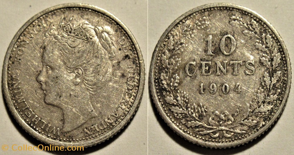 Wilhelmina of Nederland - 10 Cents 1904 monnaies monde pays bas wilhelmina of nederland 10 cents 1904
