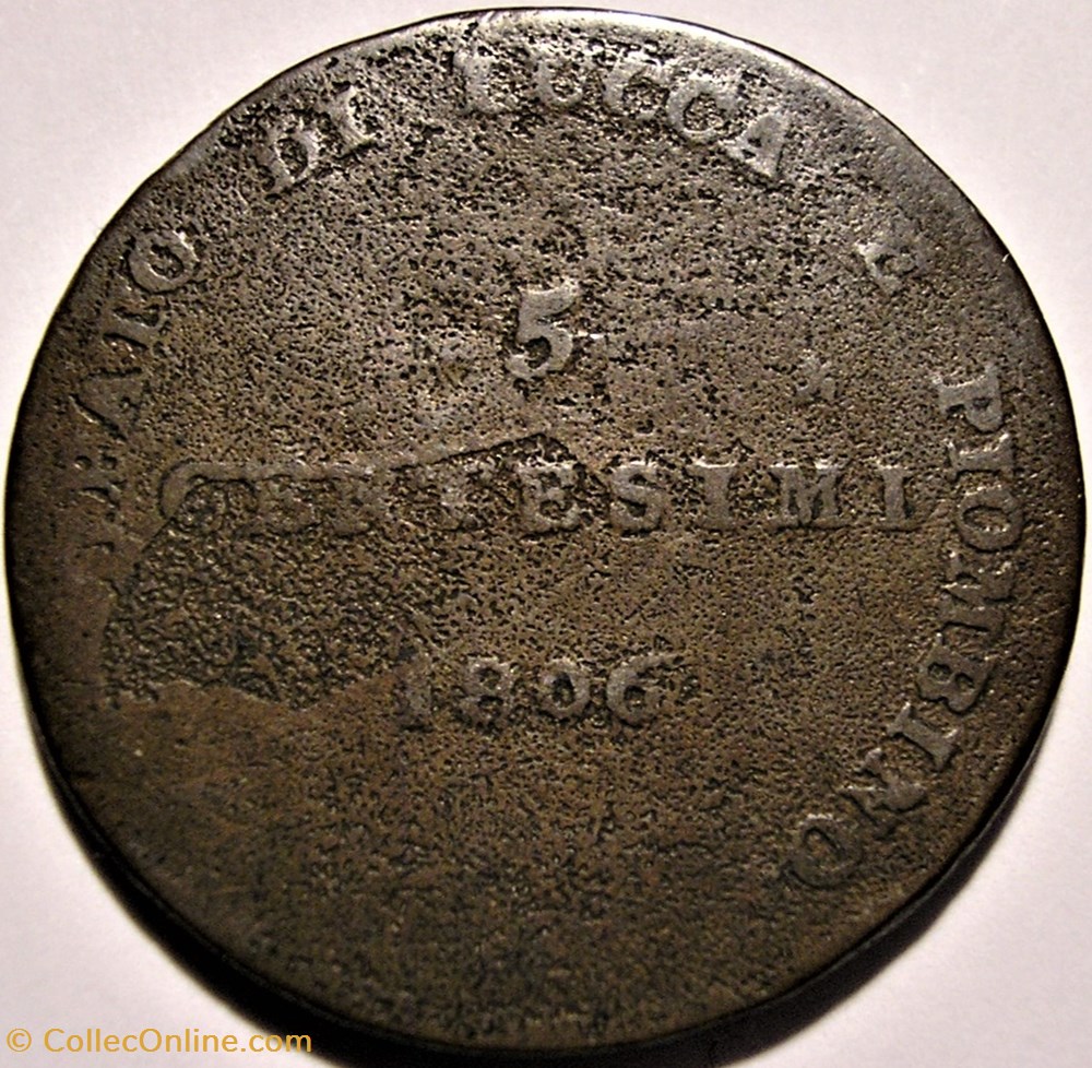 1806 Principauté de Lucca & Piombino, 5 Centesimi - Felix & Elisa Napoleon 2 monnaies monde italie 1806 principaute de lucca piombino 5 centesimi felix elisa napoleon