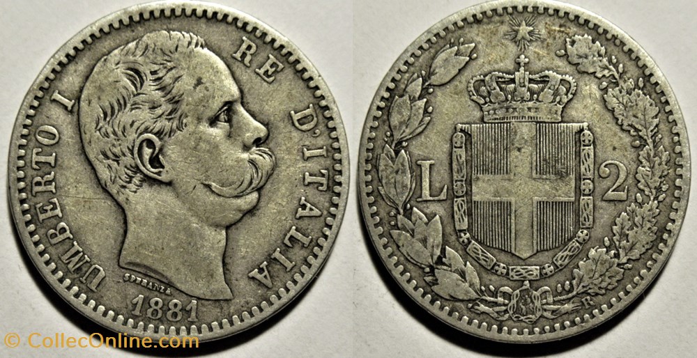 1881 Regno d'Italia, 2 Lire, Roma - Umberto I monnaies monde italie 1881 regno italia 2 lire roma umberto i