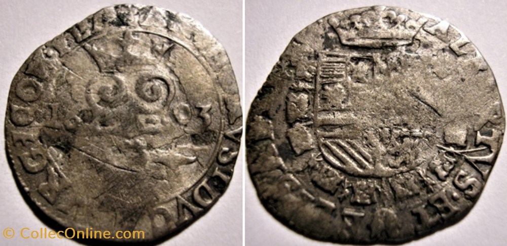 Albert & Isabelle - 1/4 Real 1603 - Flanders, Spanish Netherlands monnaies europe medievale pays bas espagnols albert isabelle 1 4 real 1603 flanders spanish netherlands