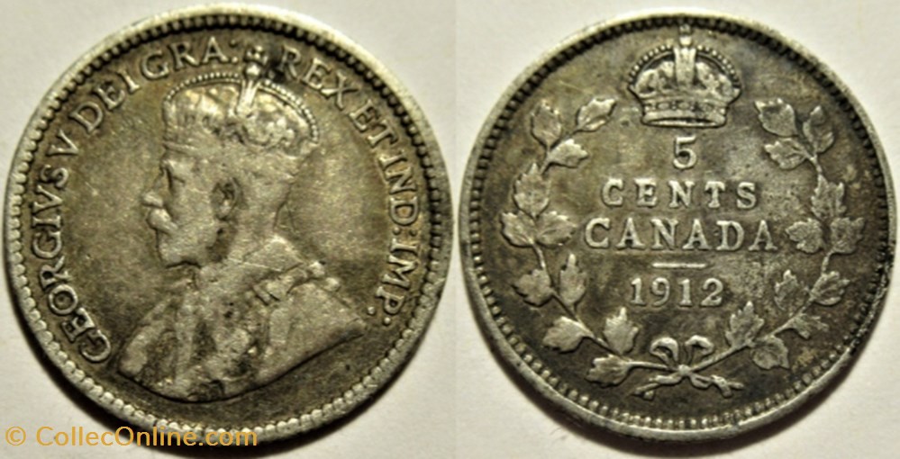 George V - 5 Cents 1912 (ex.2) monnaies monde canada george v 5 cents 1912 ex 2