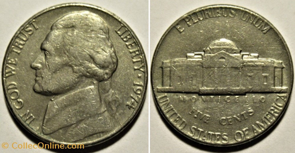 1974 Five Cents Jefferson, Philadelphia - Doubling monnaies monde etats unis 1974 five cents jefferson philadelphia doubling