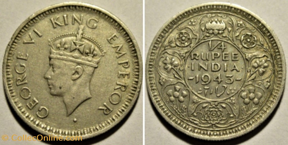 George VI - 1/4 Rupee 1943 Lahore - British India monnaies monde inde george vi 1 4 rupee 1943 lahore british india
