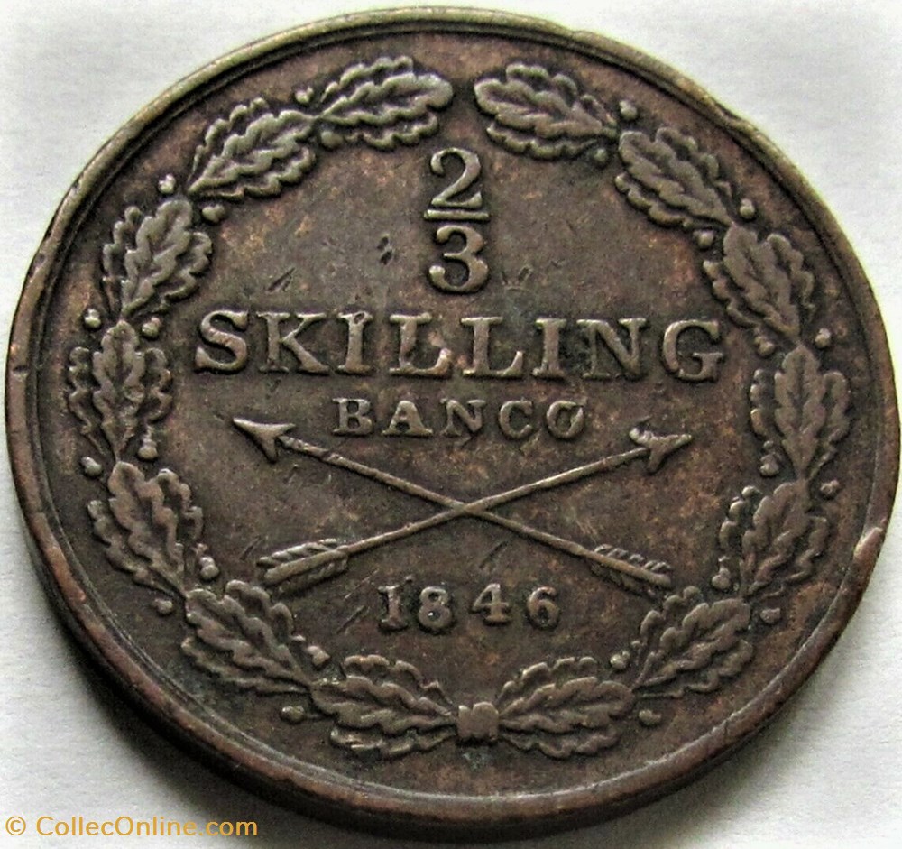 Sweden - Oscar I - 2/3 Skilling 1846/4 - Overdate 3 monnaies monde suede sweden oscar i 2 3 skilling 1846 4 overdate