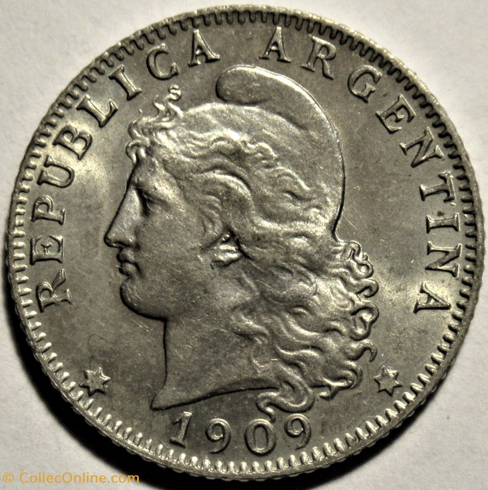 Argentina - 20 Centavos 1909 2 monnaies monde argentine argentina 20 centavos 1909