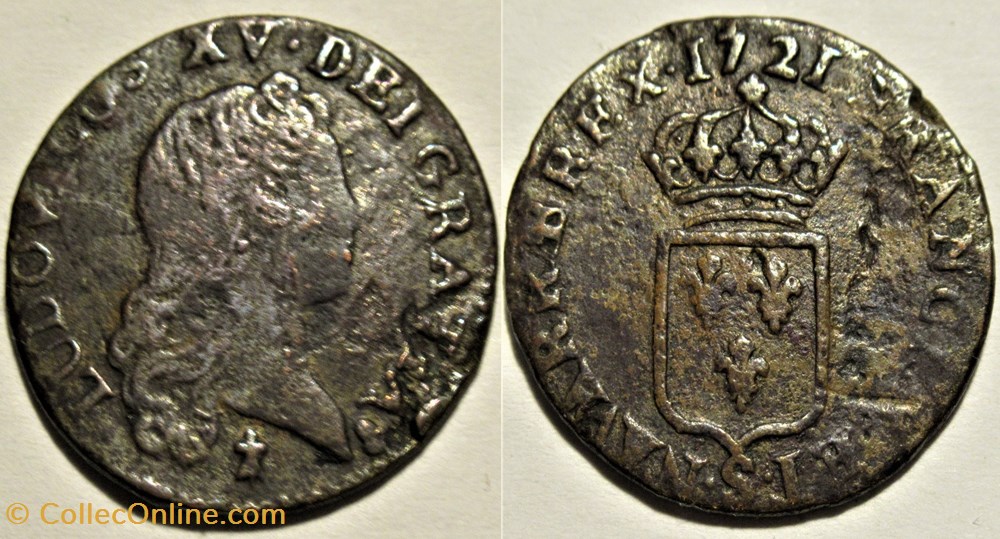 Louis XV - Liard de Reims 1721 monnaies europe medievale france royales louis xv liard de reims 1721