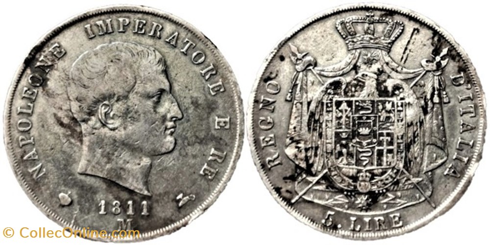 monnaies monde italie 1811 regno italia 5 lire milano napoleone i